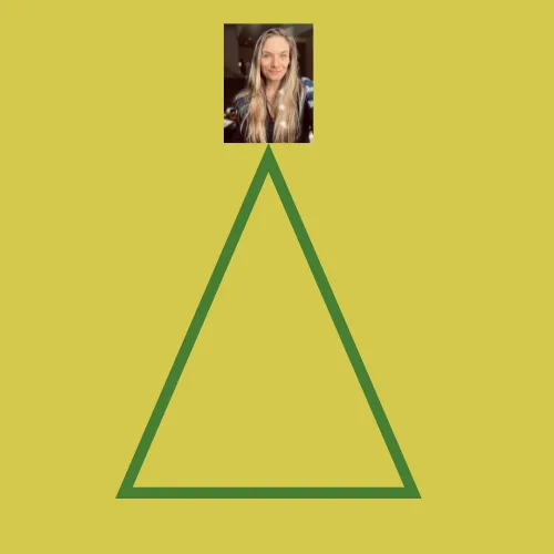 Illustration of an equilateral triangle with a picture of mathematician Kate Ertmann at top corner