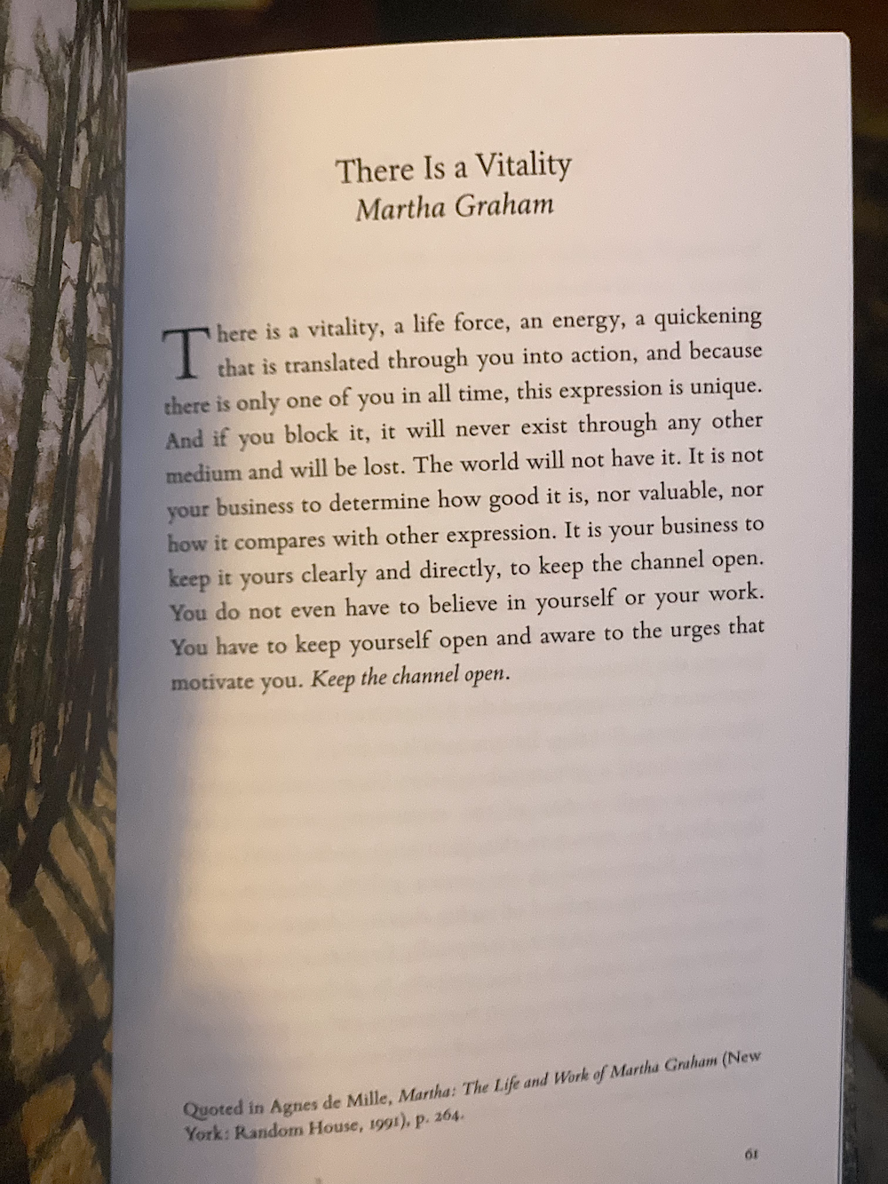A passage titled "There is Vitality" by Martha Graham from the book, "The Analog Sea Review Number One"